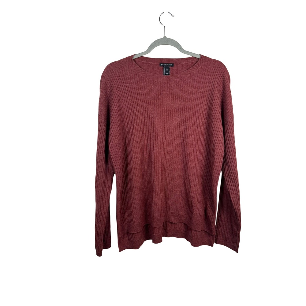Eileen Fisher Sweater Womens Small Mulberry NEW Cashmere Ribbed High-Low F8BIJ